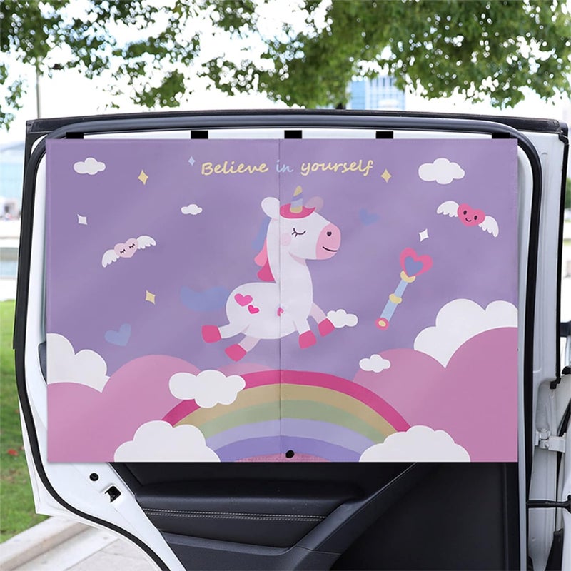 EOHMAK Car Sun Shade for Baby - Car Side Window Sun Shade Cover Upgrade Double Opening Car Interior Curtain Sun Blocker Blind (Unicorn, 2 Pack) - Image 2